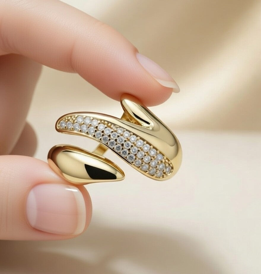 Anti Tarnish Gold Plated Adjustable Ring for Women