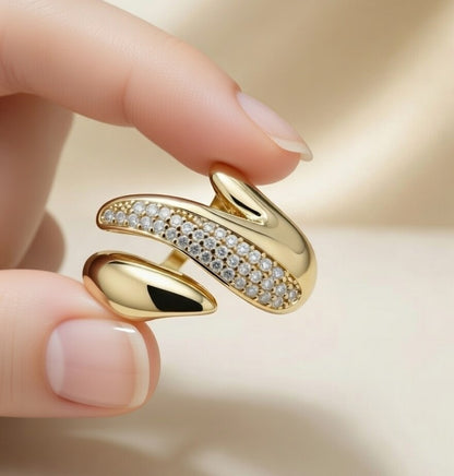 Anti Tarnish Gold Plated Adjustable Ring for Women