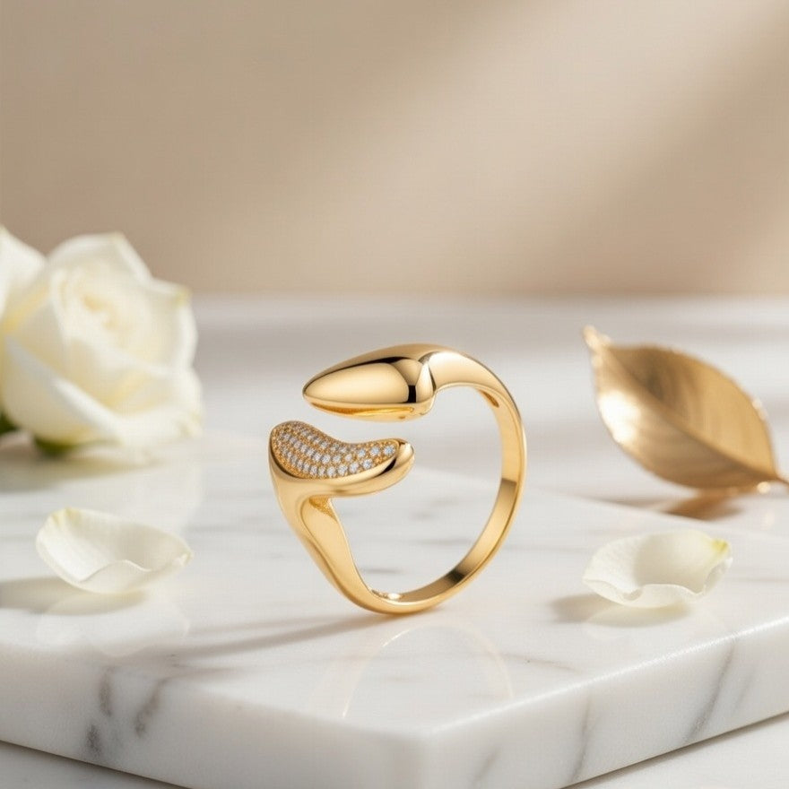 Anti Tarnish Gold Plated Adjustable Ring for Women