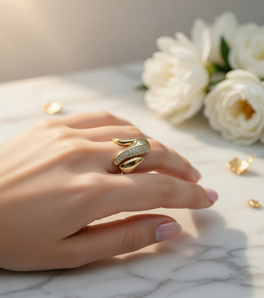 Anti Tarnish Gold Plated Adjustable Ring for Women