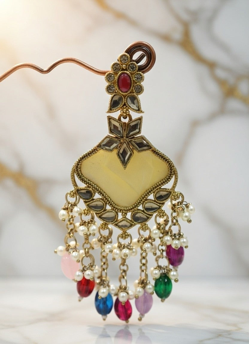 Royal Kundan Jhumka Earrings – Multicolor Pearl Tassel Drop