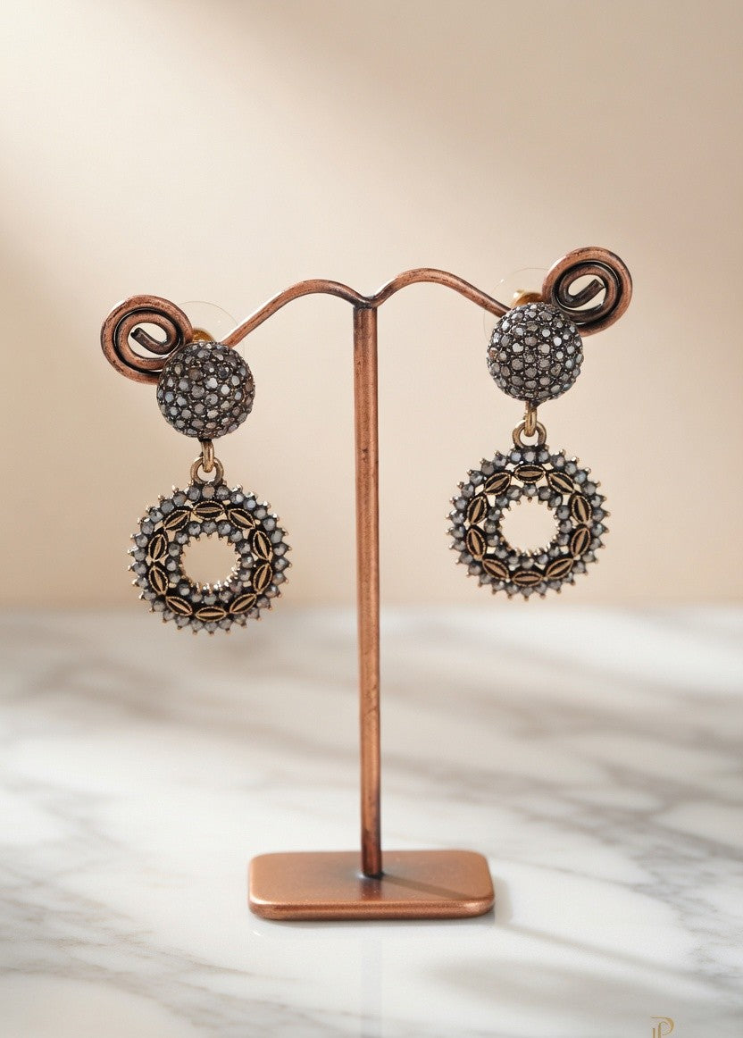 Black Oxidised Round Drop Earrings for Women
