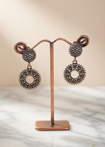 Black Oxidised Round Drop Earrings for Women