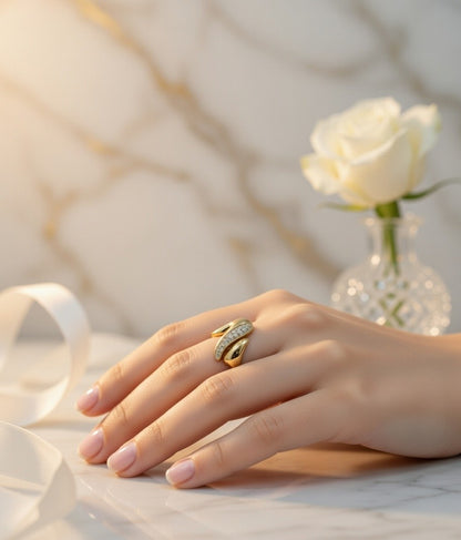 Anti Tarnish Gold Plated Adjustable Ring for Women