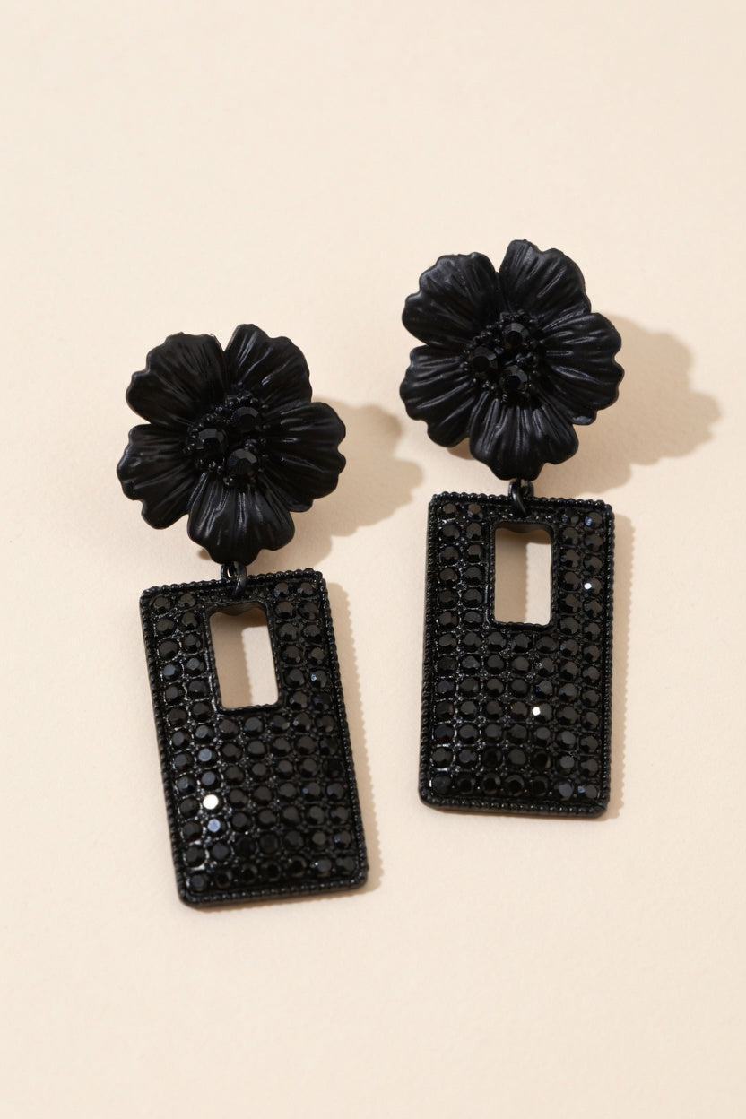 Black Floral Statement Earrings for Women