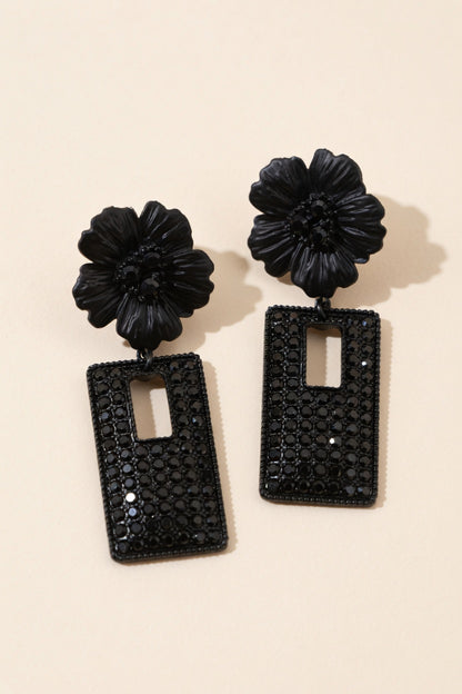 Black Floral Statement Earrings for Women