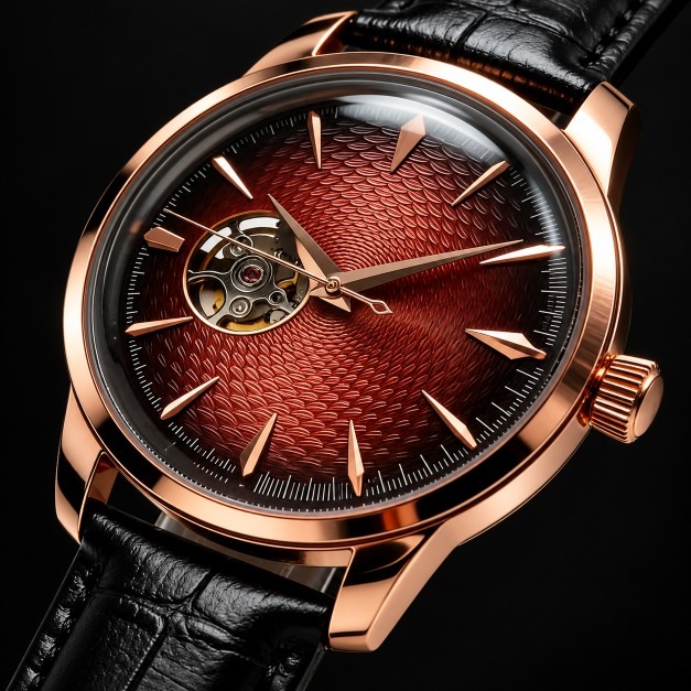 Luxury Rose Gold Mechanical Watch with Open-Heart Design - Image 4