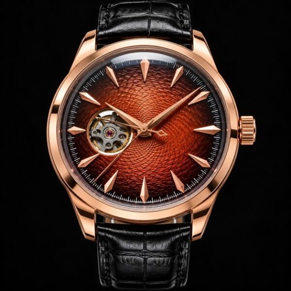 Luxury Rose Gold Mechanical Watch with Open-Heart Design