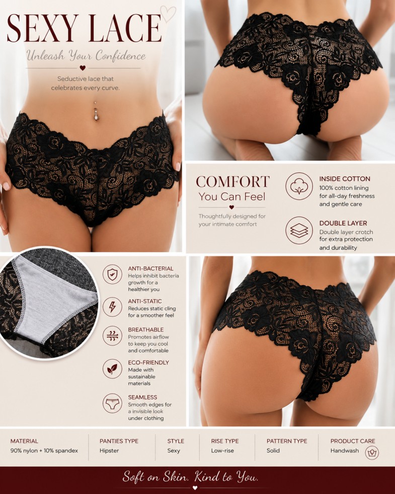 Women’s Lace Hipster Panties – Soft, Comfortable & Stylish - Image 3