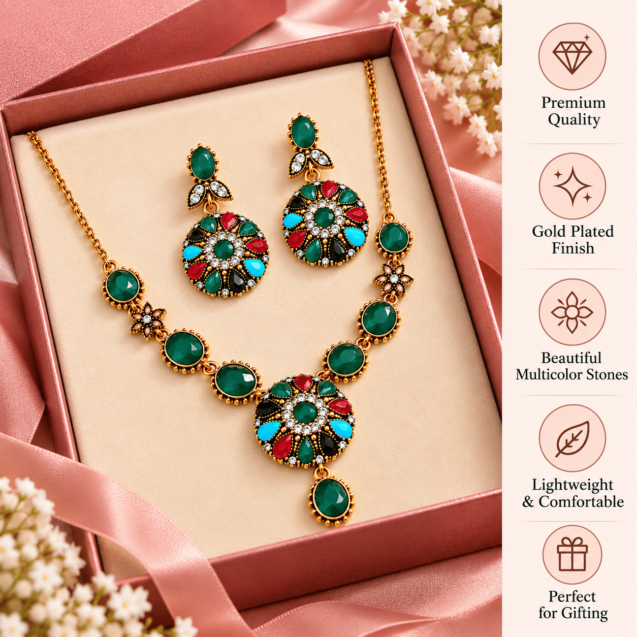 Flower Necklace Set with Earring - Image 3