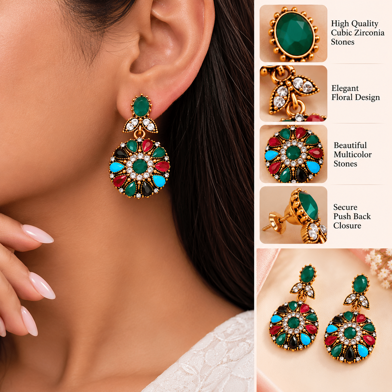 Flower Necklace Set with Earring - Image 2
