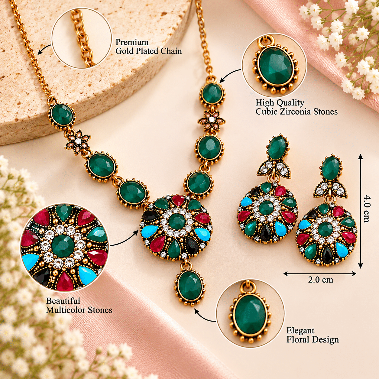 Flower Necklace Set with Earring - Image 5