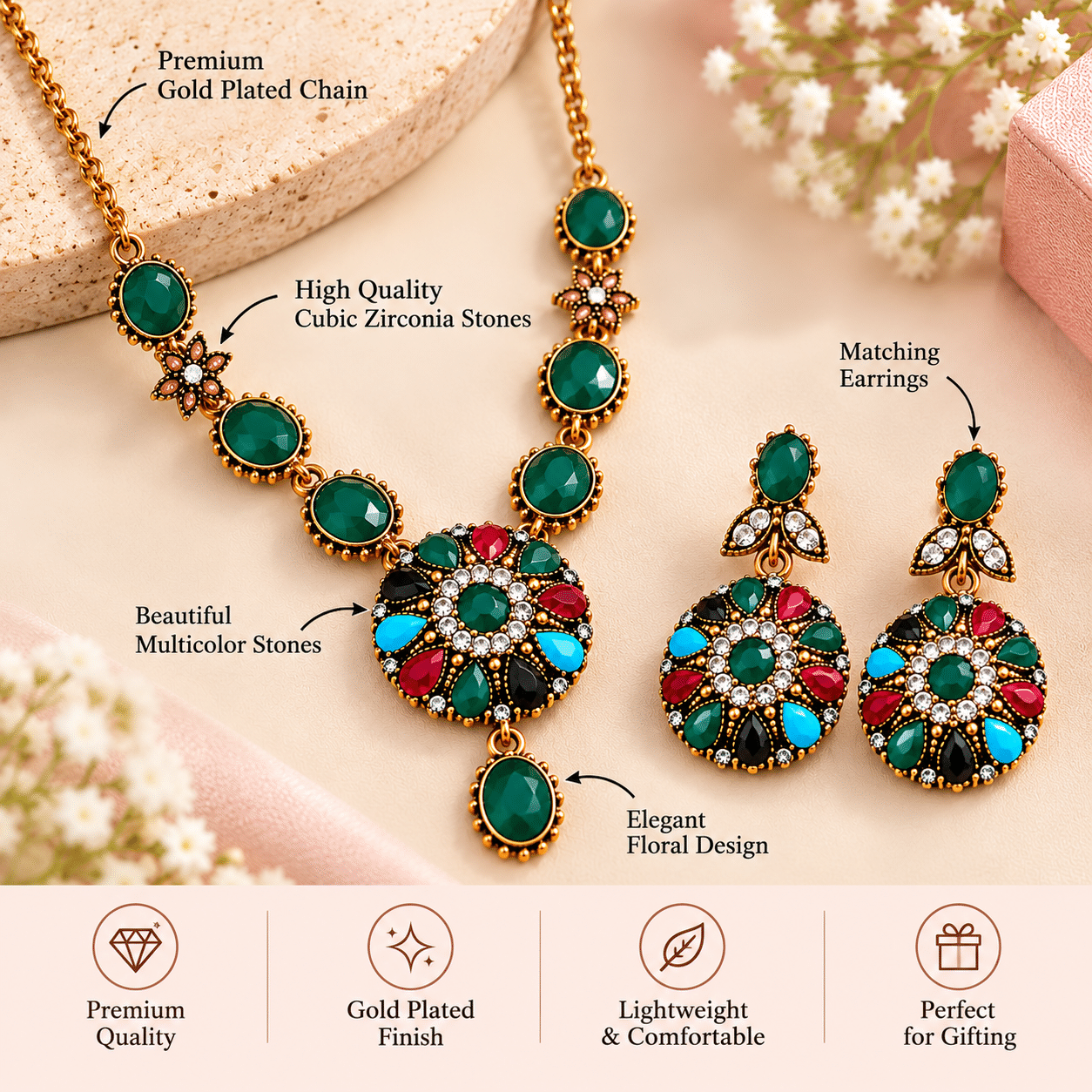 Flower Necklace Set with Earring - Image 4
